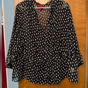 ELLE Black Polka Dot Tie-Waist Blouse